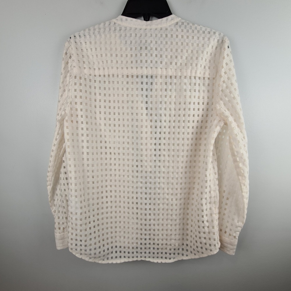 KOCH Erica Top Womens Small Cream Grid Eyelet Sheer Cotton Blend V-Neck Blouse - Picture 8 of 8